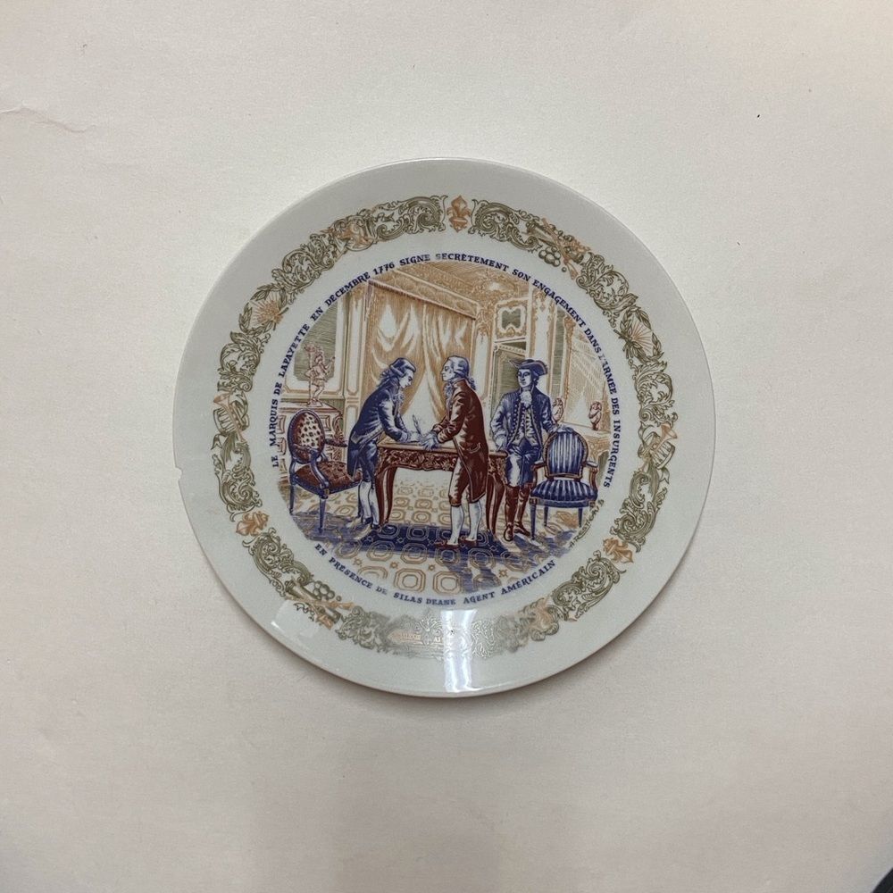 Limoges Porcelain Plate with Blue and White Design